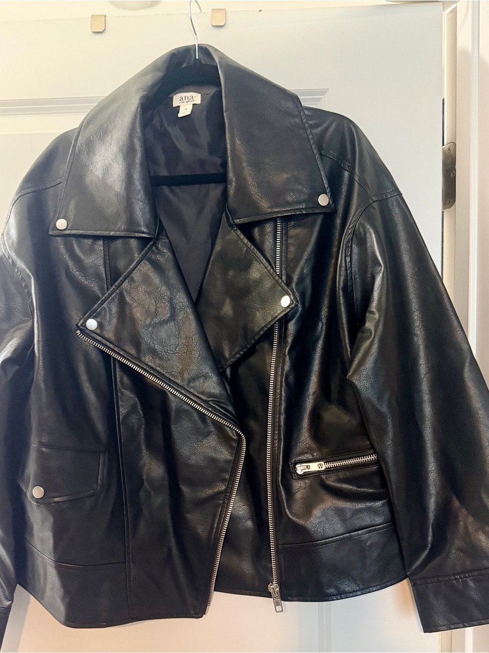 a.n.a Black Faux Leather Asymmetric Moto Jacket